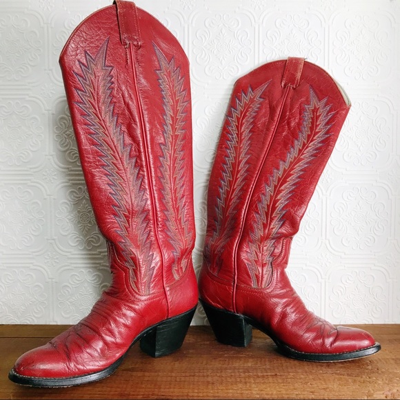 LARRY MAHAN VINTAGE 80s Tall Leather Cowboy Boots - Picture 9 of 16